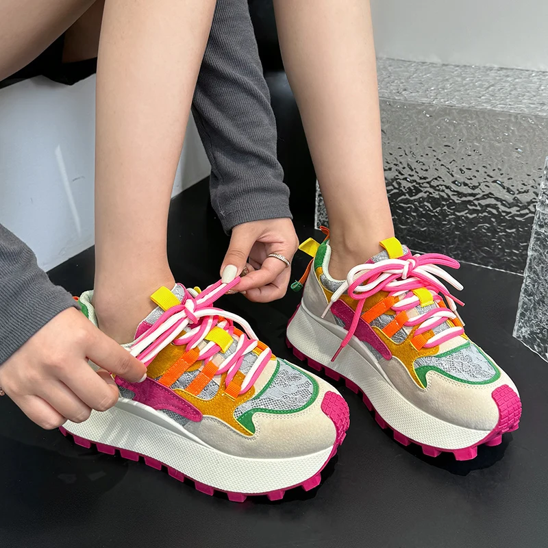 High Platform Wedge Sneakers Fashion Women Spring Summer Autumn Chunky Sneakers Casual Shoes Thick Bottom Footwear Breathable