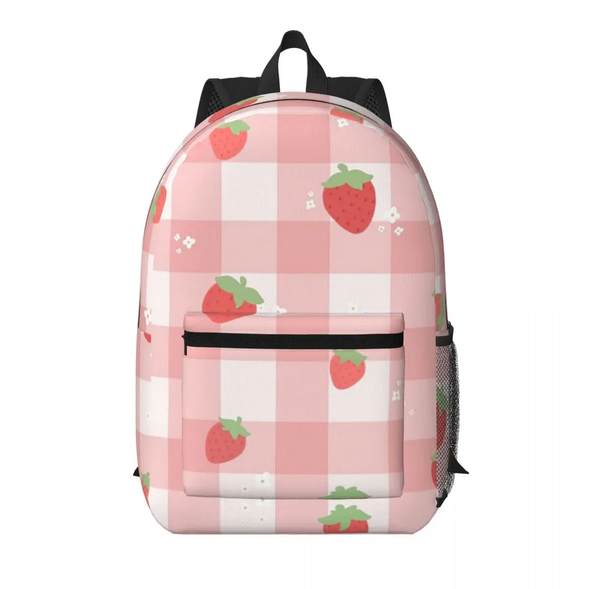 Strawberry Plaid Student Backpack School Bag Hiking Travel Daypack for Men Women Bookbag Shoulder Bags