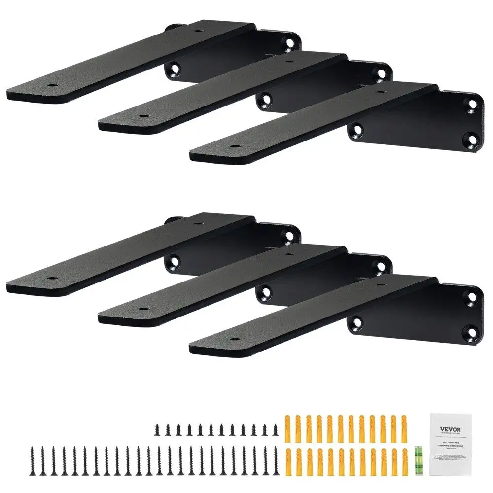 

Heavy Duty Steel Shelf Bracket Set 8x4x1.6 6 Pieces 5mm Thick Matte Black Floating Bracket 160 lbs Load Capacity