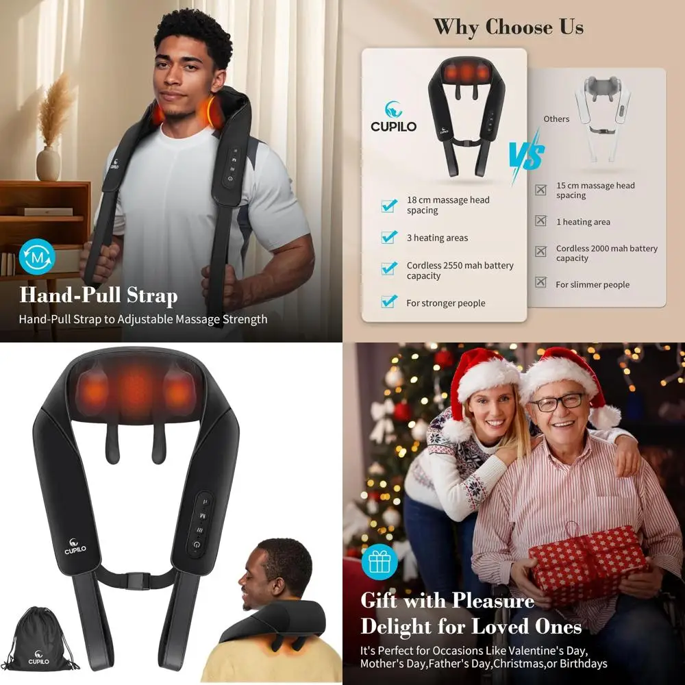 

Cordless 4D Shiatsu Massager with Heat for Neck, Shoulder, and Back Pain Relief - Perfect Gift for Friends