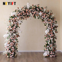 Luxury Pink Rose White Orchid Greenery Flower Row Runner Wedding Arch Decor Floral Arangement With Frame Flower Stand Event Prop
