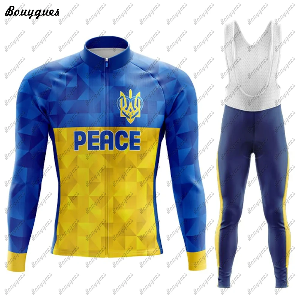 New Ukraine Men Winter Thermal Fleece And Thin Cycling Clothes Set Long Sleeves Jersey Suit Outdoor Riding Bike MTB Bib Pant