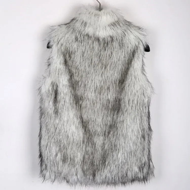 

Street Style Mid-Length Faux Fur Vest Women's Coat Stand Collar Adult Clothing Autumn Fashion Outerwear without Brand