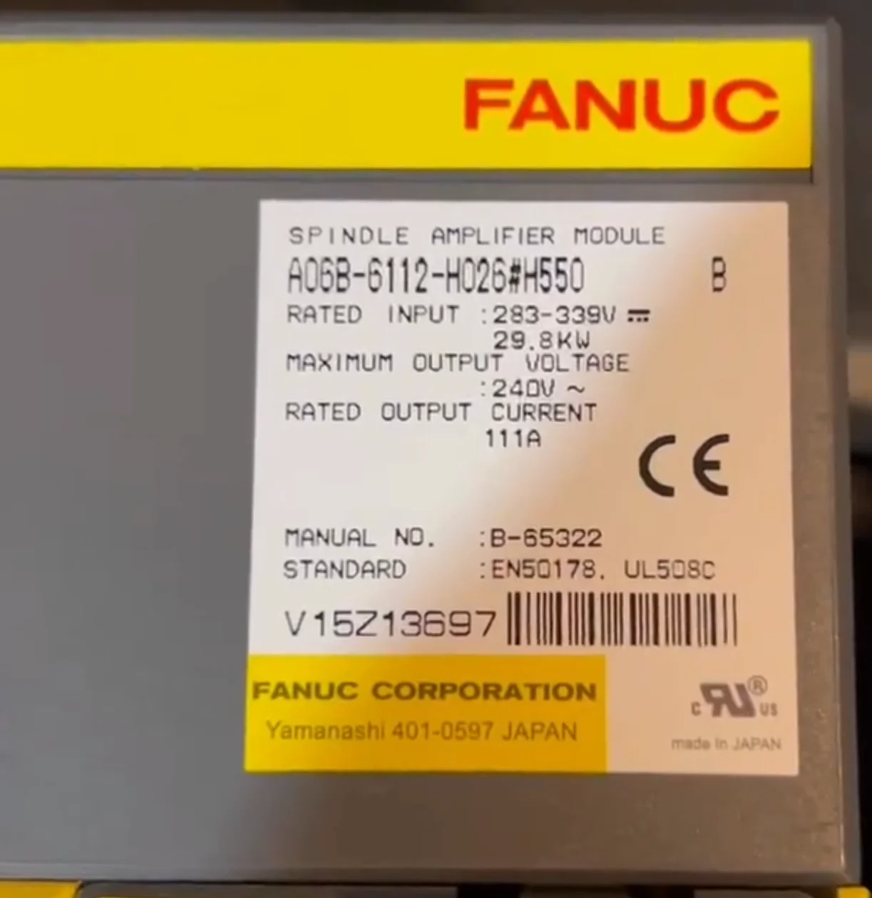 A06B-6112-H026#H550 Used Spindle Drive，Tested ok，Fast shipping
