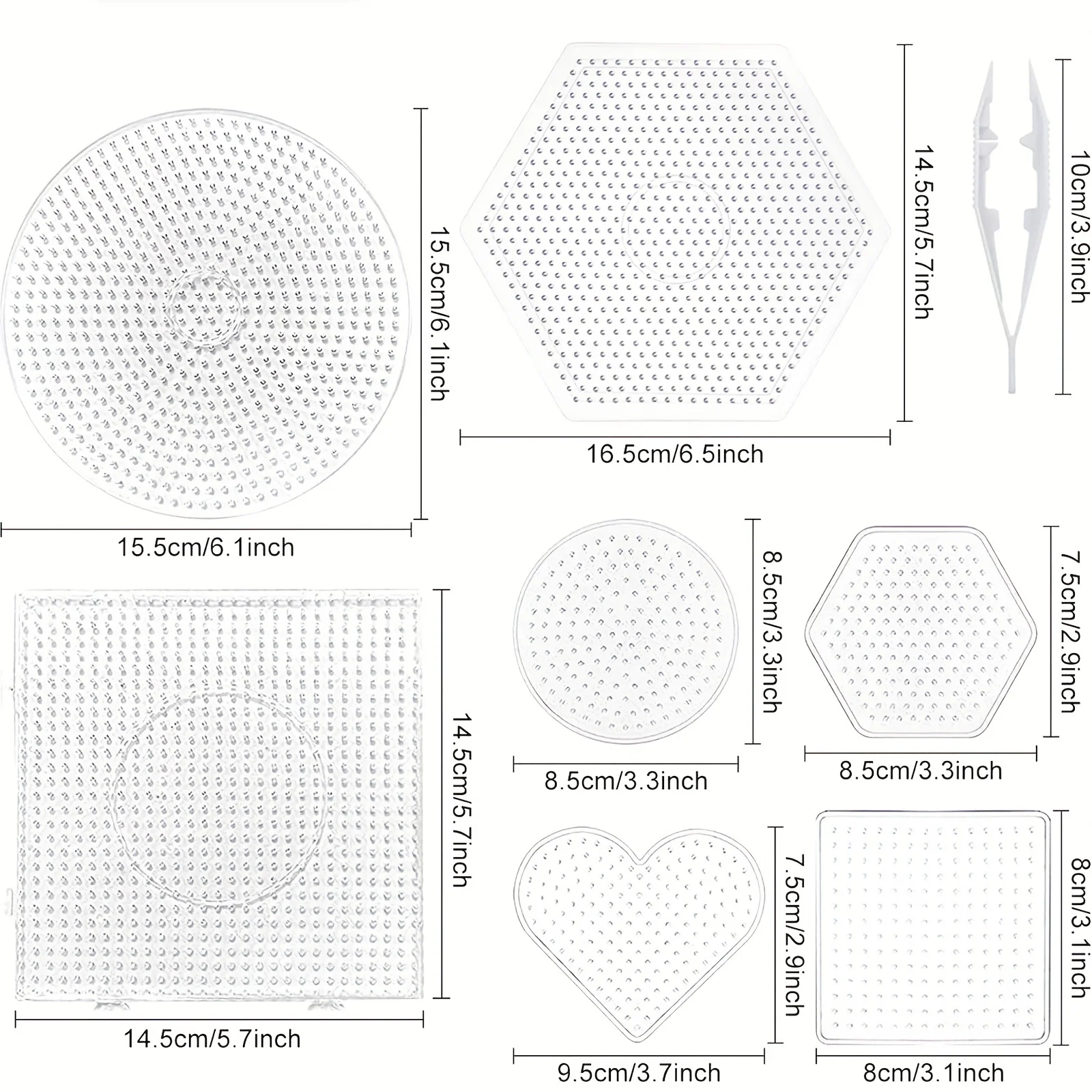 5.0MM Fuse Beads Boards, Puzzle Beans Stencils, Large Clear Plastic Beads Pegboards with  , Melty Bead Boards for Jewelry Making