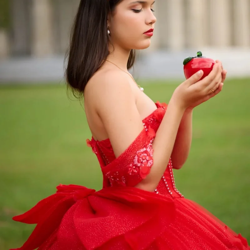 

Светлое платье Quinceanera цвета шампанского с открытыми плечами и кристаллами в виде цветка с длинным хвостом и бантом, платья de 15, Quinceanera ﻿ Настроить