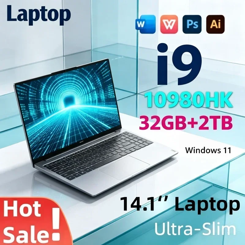 Premium Ultra Slim Laptop 14.1'' Inch Intel Core I9 10980HK 32GB RAM 1TB/2TB SSD Gaming Notebook Student Office Work Windows 11