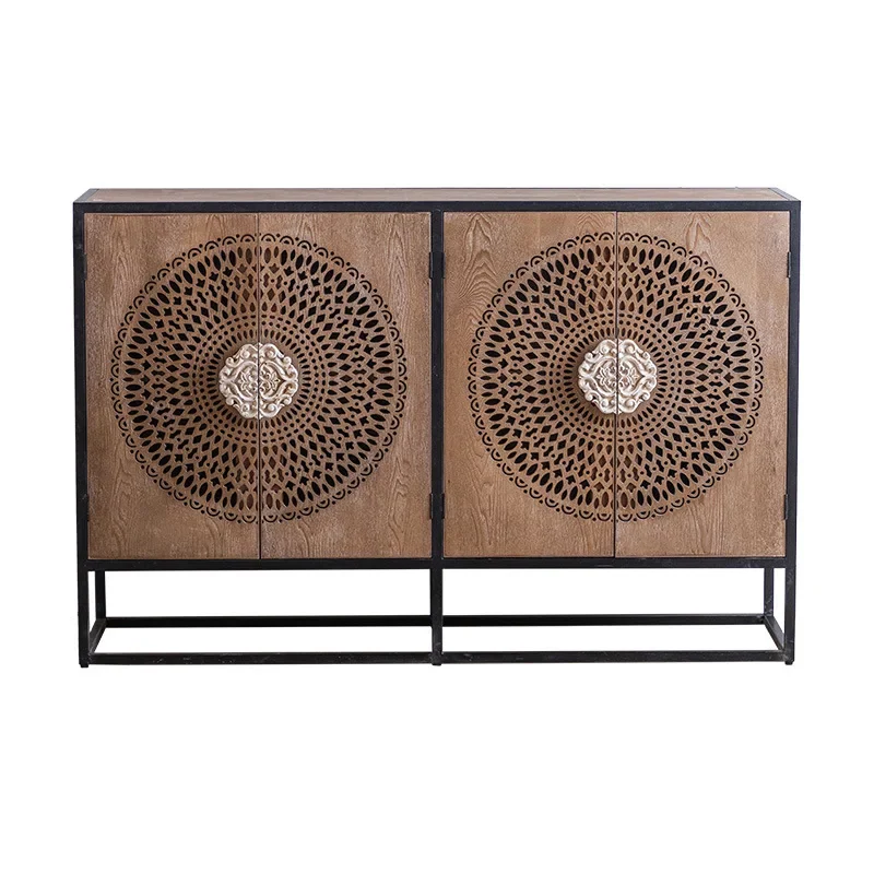 

Retro and old American solid wood dining side cabinet, homestay home entrance entrance cabinet, light luxury multi-functiona