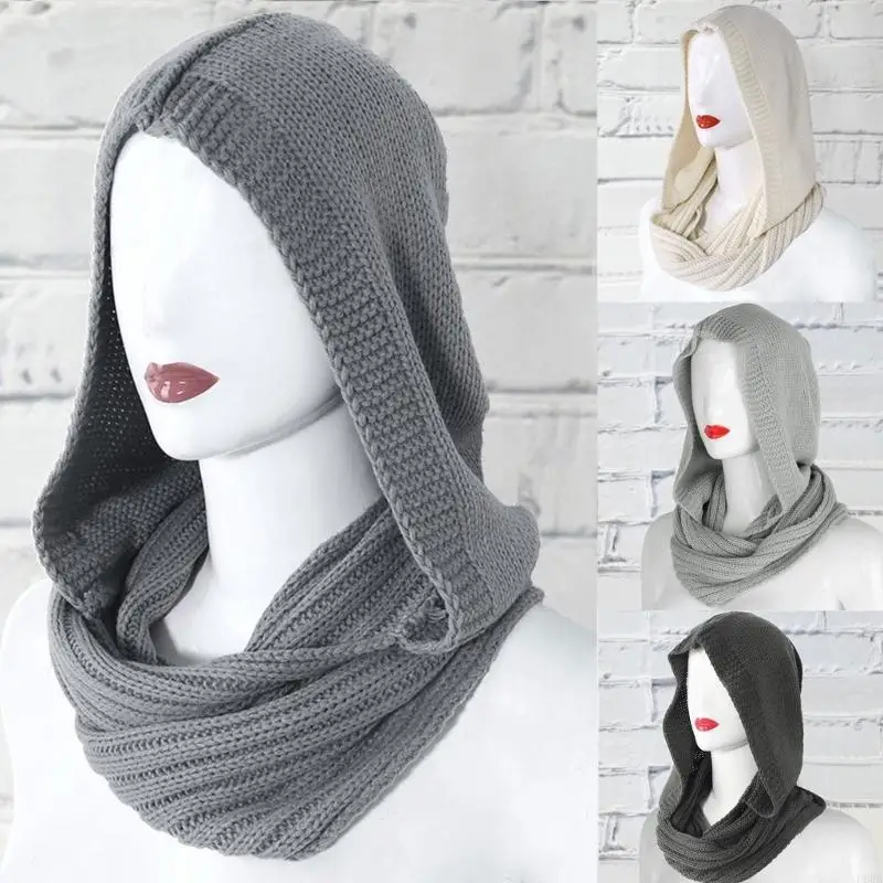 P88A Winter Women Thick Cable Knit Ribbed for Infinity Circle Loop Scarf Slouchy Bean