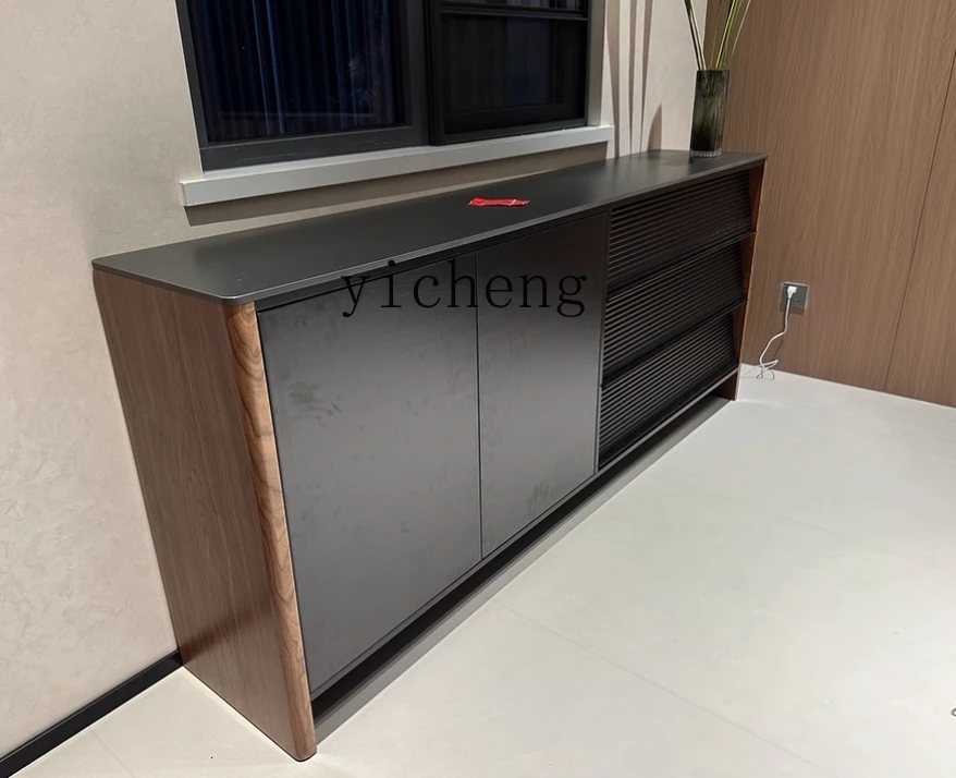 

TQH medieval style solid wood porch locker, living room decorative rock slab against the wall, dining side locker
