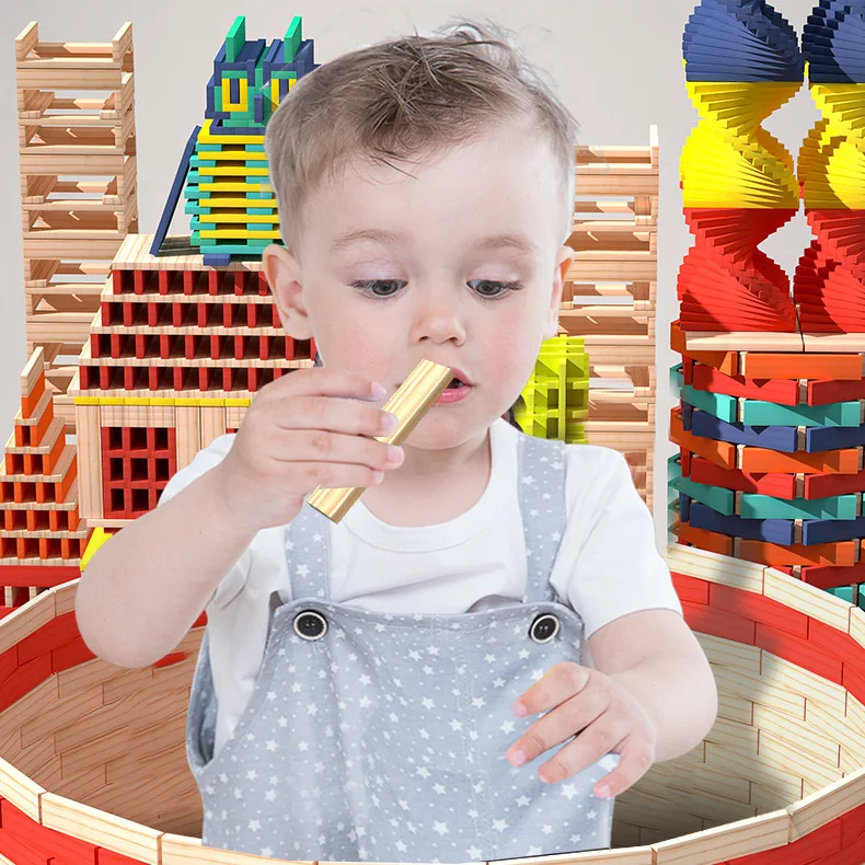 100 pçs diy brinquedos de madeira multicolorido arquimedes blocos de construção montessori crianças construção criativa empilhamento bloco do bebê crianças