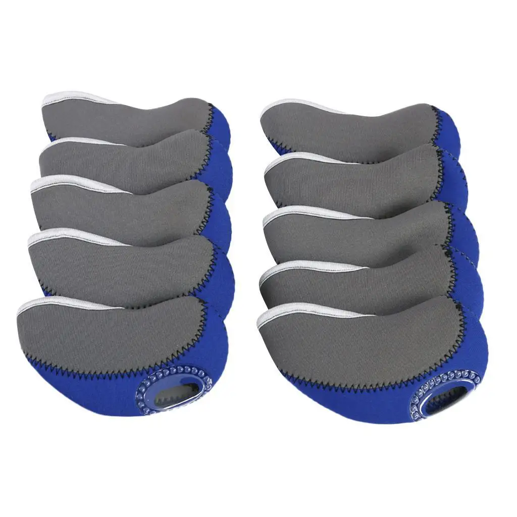 10 Piece Neoprene Golf Iron Club Head Covers - Transparent Window Dark Blue