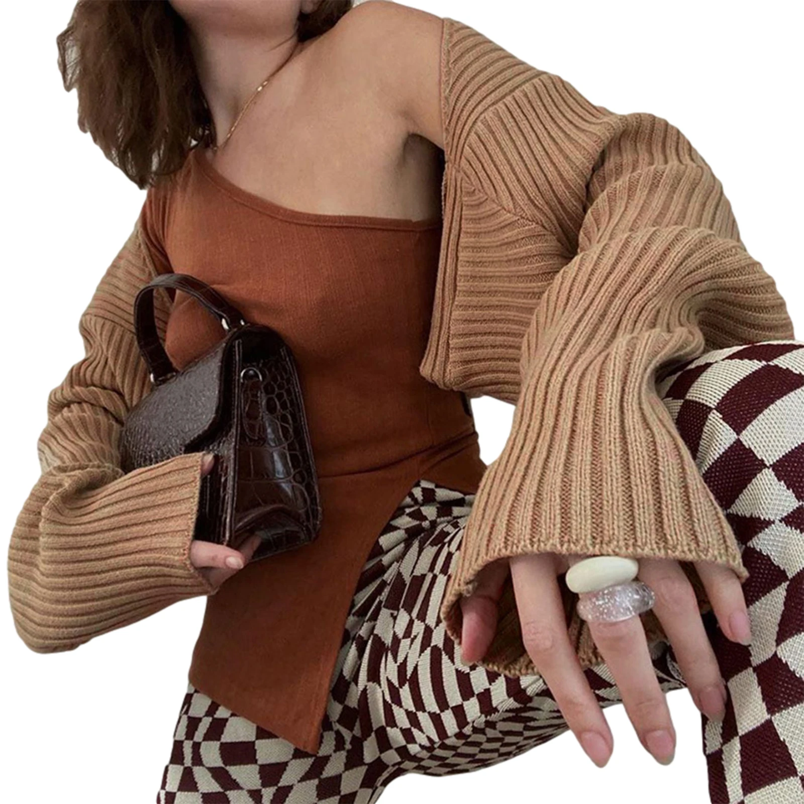 

Women´s Y2K Ultra-Short Solid Color Long Sleeves Winter/Fall Loose Knitted Casual Sweater Jacket