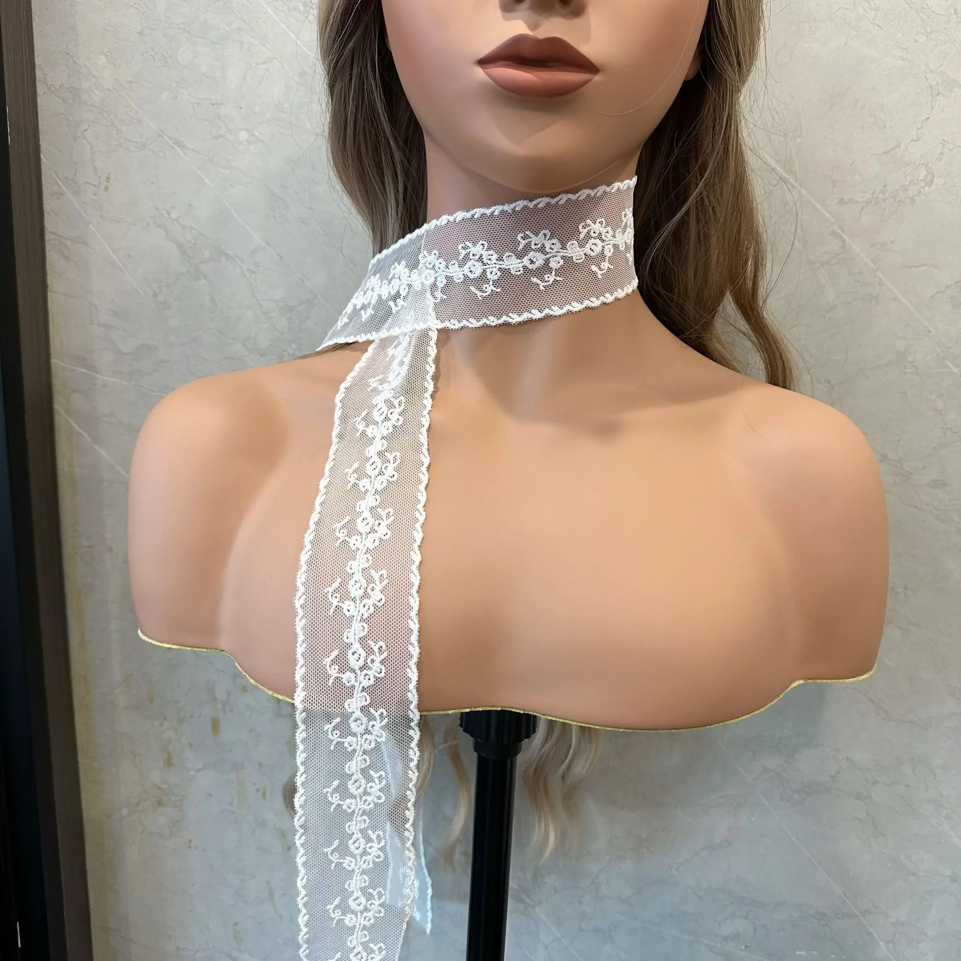 Faixa de cabeça de renda retrô, faixa de pescoço, acessórios de pescoço, temperamento suave e versátil para mulheres, gravata borboleta, cachecol, cachecol