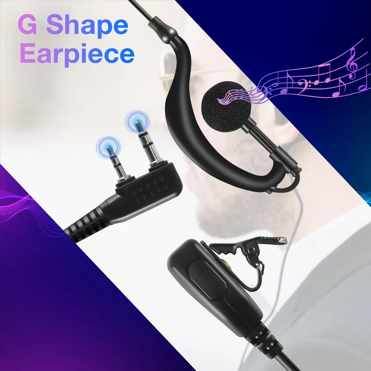 Essential 2Pin G Shape Earpiece PTT MIC Ear Hook Headset for Radio