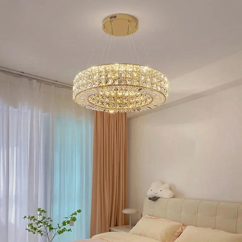 New Crystal Chandelier Luxury Living Room Light Warm Master Bedroom Chandelier Restaurant Bedroom Atmospheric Circular Light