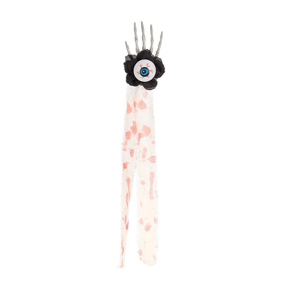 

Headwear Punk Style Hand Bone Hair Clip with Rose Simulation Hairbands Long Mesh Halloween Head Buckle Costume Prom