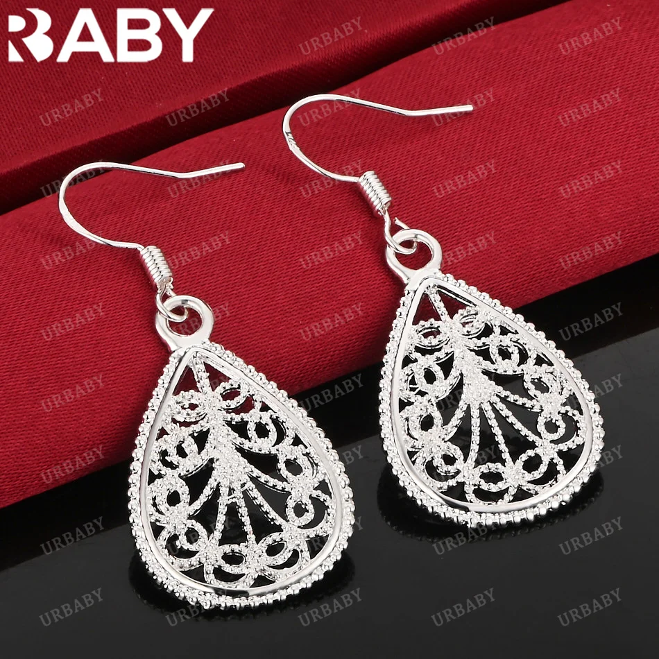 

URBABY 925 Sterling Silver Earrings Water Drop-shaped Hollow Drop Earrings For Women Jewelry Fashion Party and Daily Wear