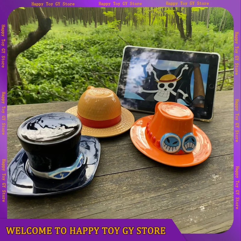 

New Anime One Piece Cosplay Mug Water Creative Cup Luffy Ace Sabo Ceramic Cup Three Brothers Hat Shaped Parties Cute Coffee Cup