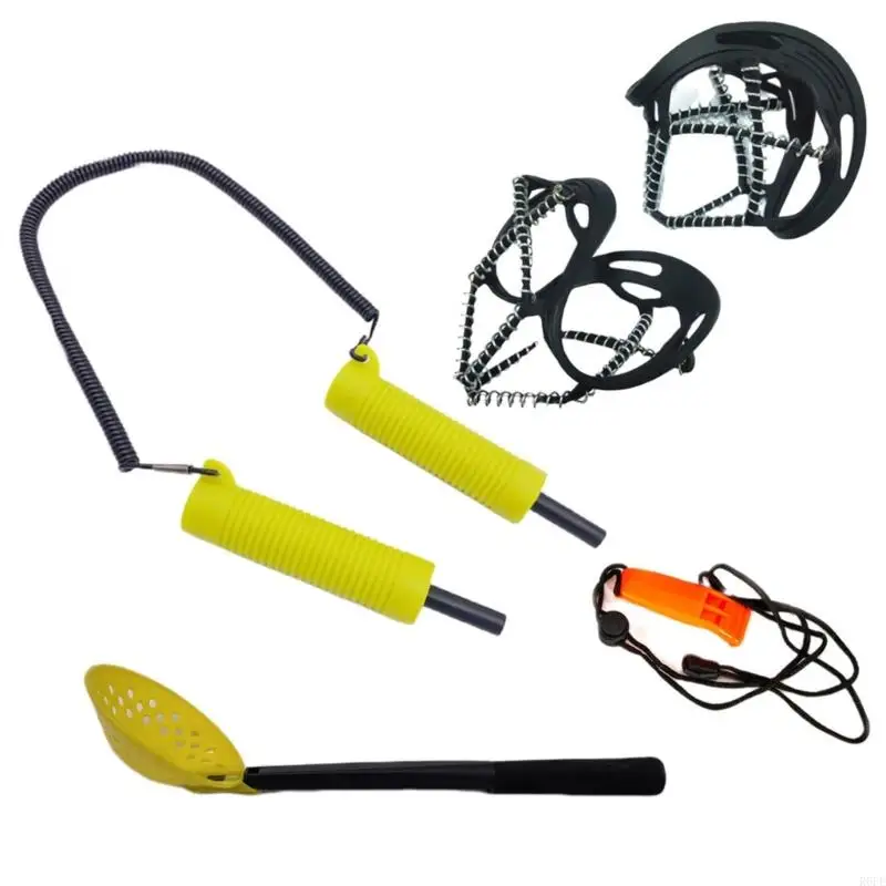 

652F Ice Fishing Safety Kits Retractable Ice Picks Safety Picks Ice Grippers Ice Spoon Whistles for Ice Fishing Ice Skating