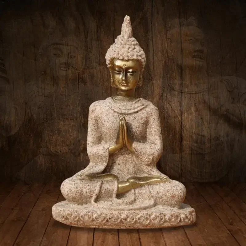 Sandstone Buddha Statue, Sitting Meditation Buddha Sculpture, Handmade Figurine, Miniatures Ornament, Home Statue