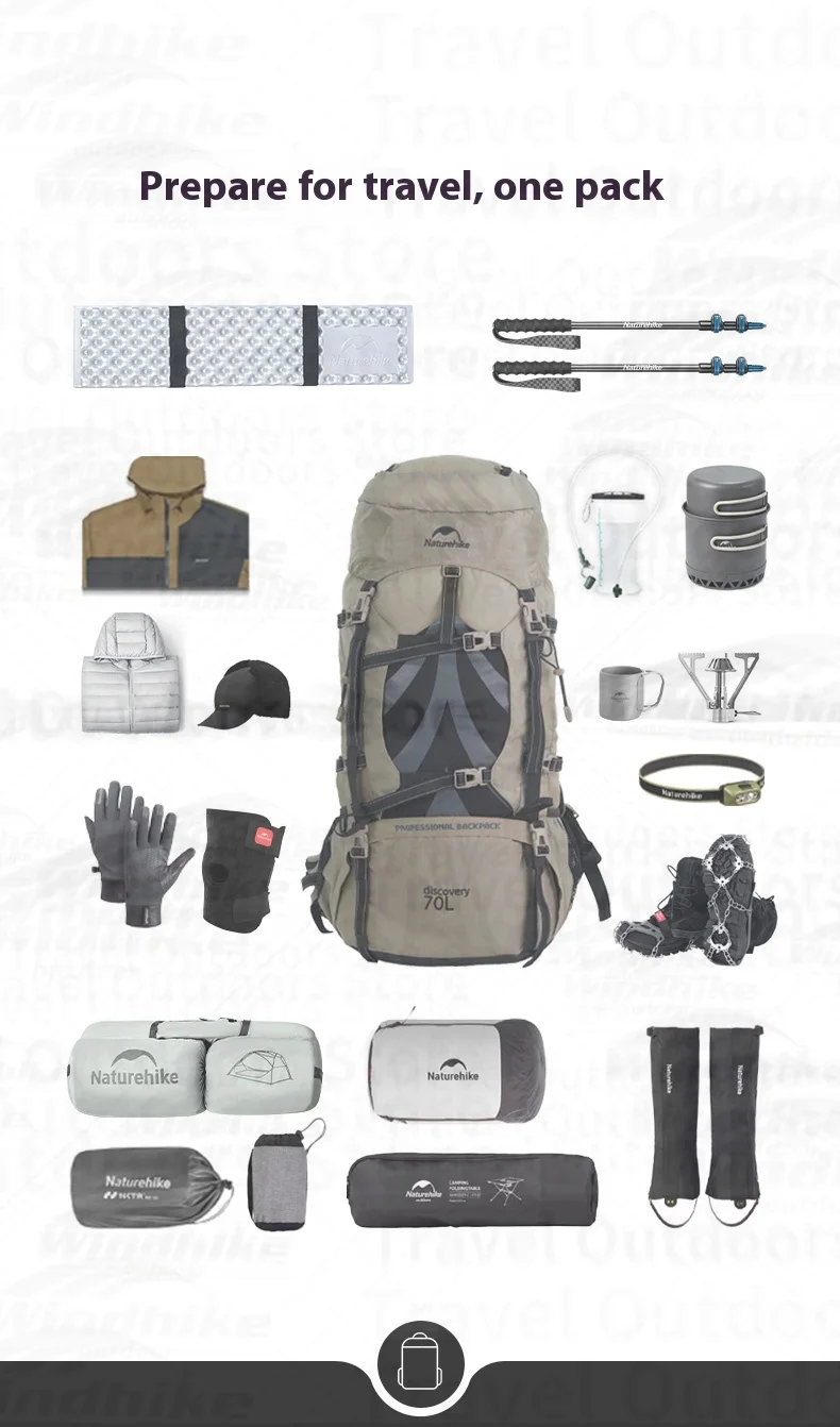 Naturehike 70+5L Camping Rucksack Wandern Große Kapazität Rucksack Ultraleichte Reisetasche W/Aluminium Legierung Rahmen Wasserdichte Abdeckung – Detail 3
