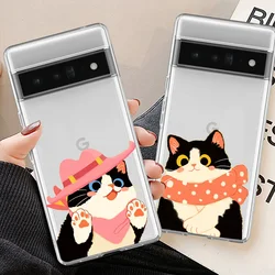 Funny Cartoon Black Cat Couple Phone Case For Google Pixel 9 Pro XL 8 Pro 8A 7 6A 5G Animal Pattern Clear Soft TPU Cover Fundas