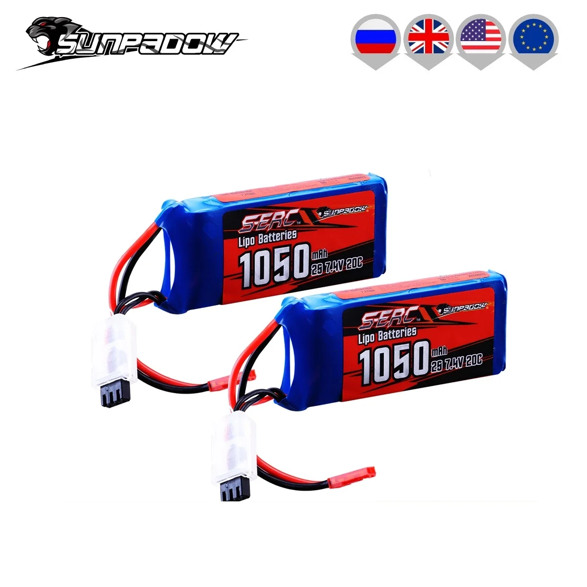 SUNPADOW 2S 7.4V Mini bateria Lipo 1050mAh 20C z wtyczka JST dla RC samolot Quadcopter dron helikopter FPV Model Racing 2 sztuk