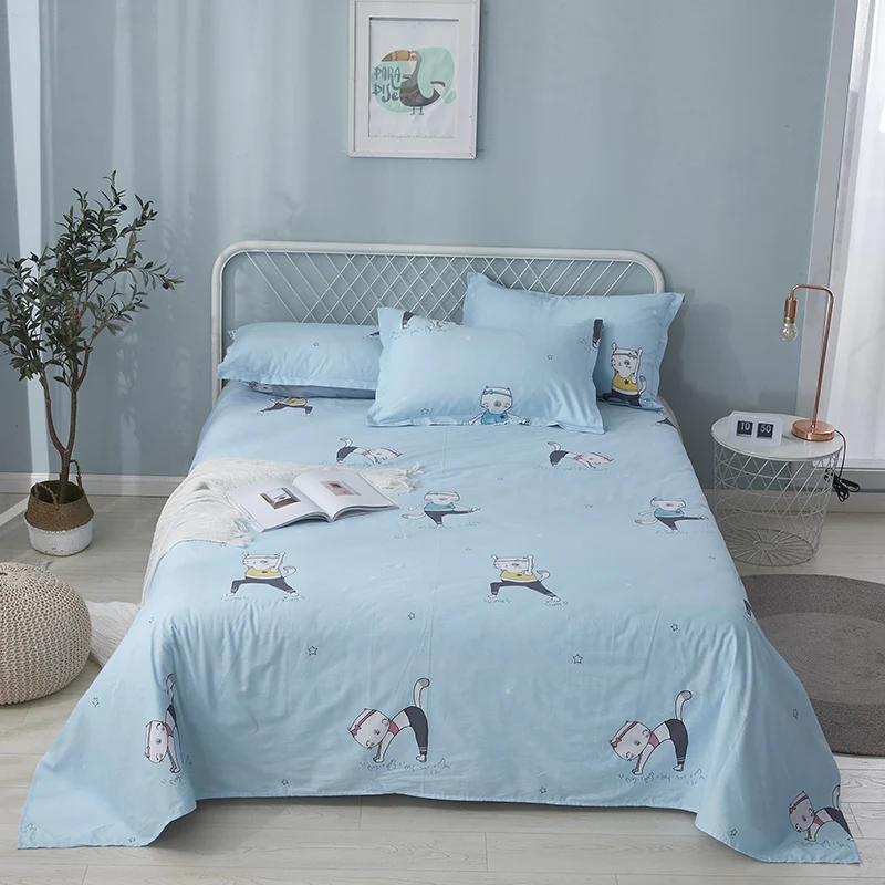 Funny Cartoon Animals Cat Bed Sheet Set 3Pcs Cotton Bedding Set Soft Breathable Skin-Friendly Healthy Sleep Bedroom Decoration