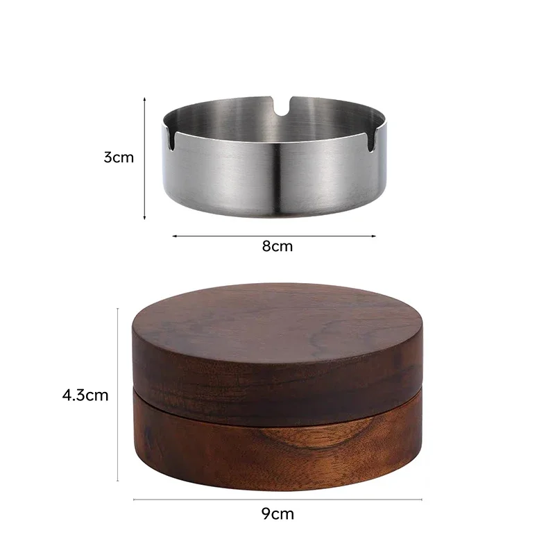 New Creative Ashtrays With Lid Walnut Wood Desktop Ashtray Stainless Steel Windproof Ash Tray for Smoking Office Home Decoration image 6