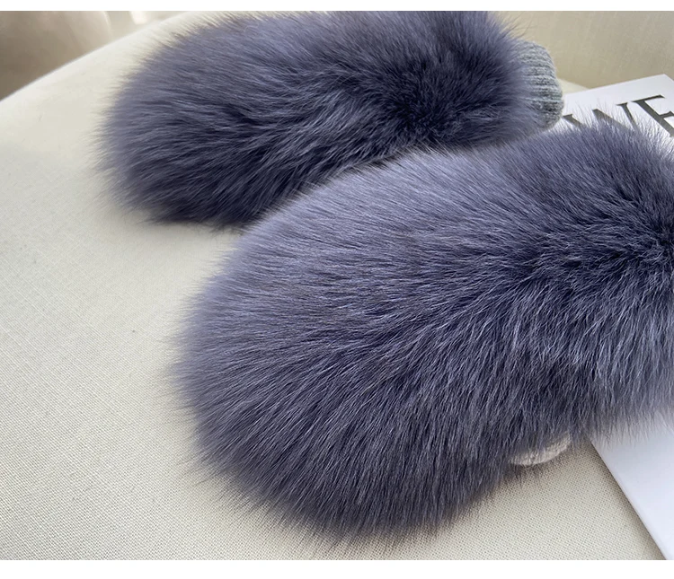 Real Fox Fur Gloves Knitted Women Mittens Winter Girls Fashion Fluffy Warm 100% Real Fox Fur Gloves