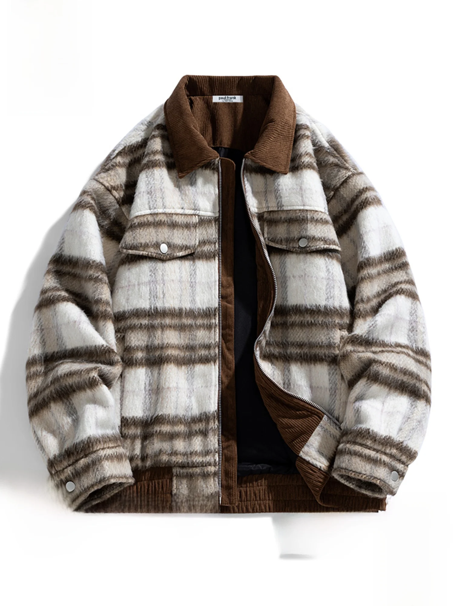 

PaulFrank Teenage Plaid Collar Jaet Men's Thiened Woolen Coat Autumn Winter American Retro Sle Casual Faion Youth