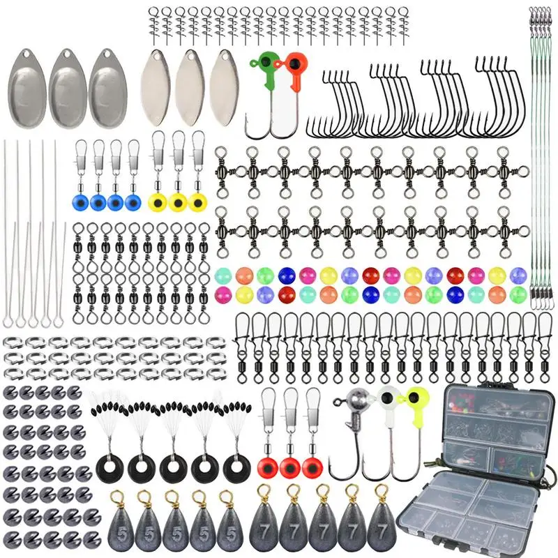 246pcs Fishing Tackle Box set Fish Lure Accessories Set with Hooks Weights Swivel Beads for Bass Trout Walleye Fishing Supplies