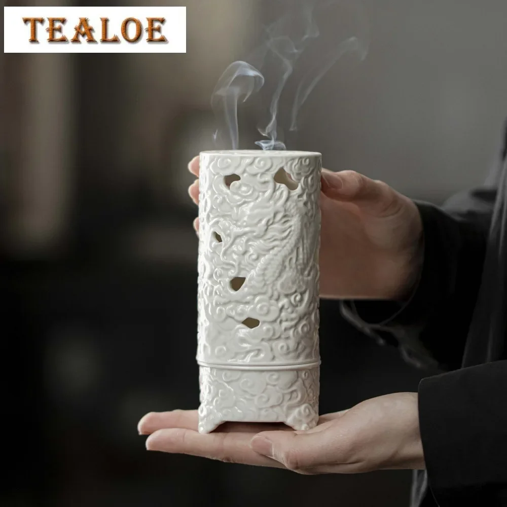 

Retro Grass Wood Gray Glaze Incense Holder Handmade Relief Dragon Mist Smoking Steamers Scented Aromatic Teaset Craft Collection