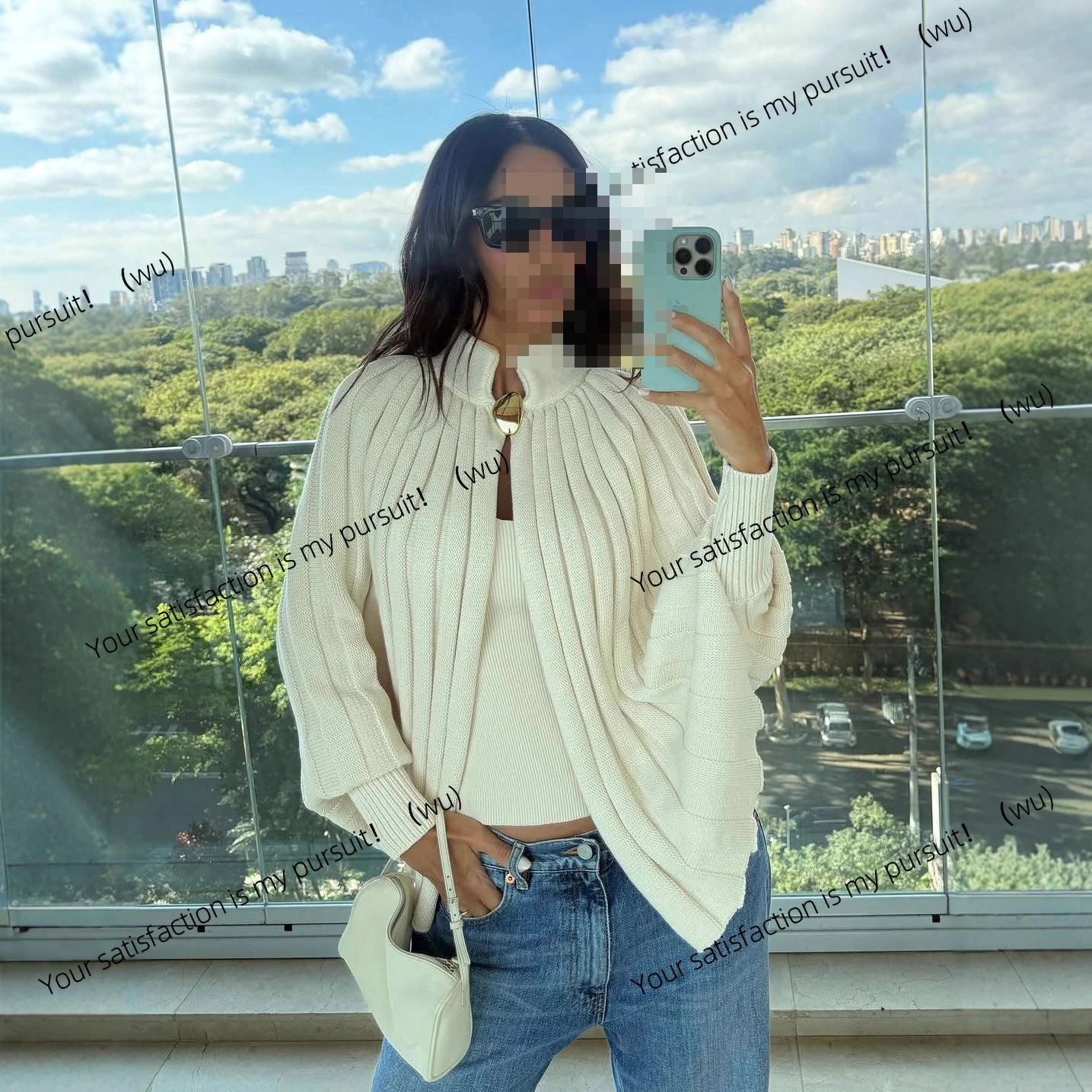 เสื้อสเวตเตอร์ถักคอสูงทรงหลวมและบางเบา แขนยาว ผ้าขนสัตว์