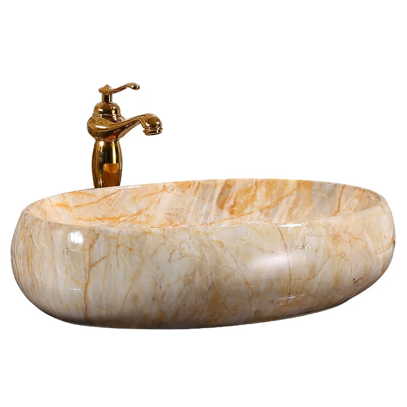 Ceramic counter basin wash oval art marble pattern wash color wash hotel engineer household