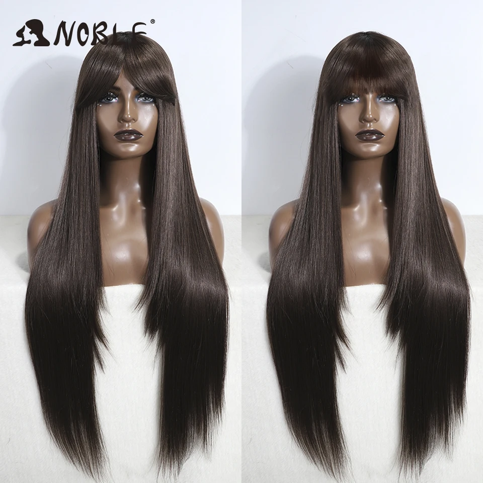 Noble Wig With Bangs Long Straight Wig Orange Wig Colored Wig Wigs For Women Cosplay Wig Heat Resistant For Women Synthetic Wig