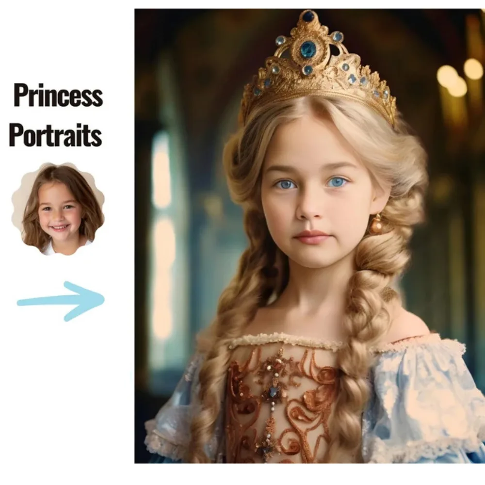 Custom Princess Portrait canvas prints from photo Personalized Royal Portrait wall paintings posters girls gift picture decor