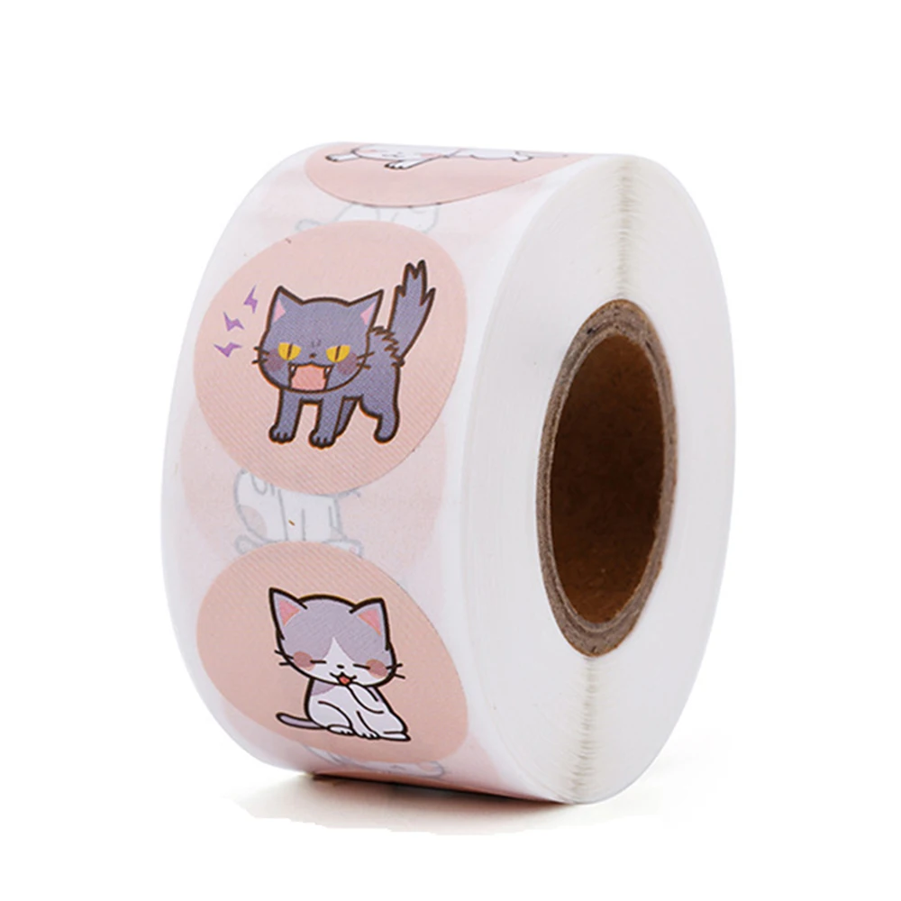 50-500Pcs Stationery Sticker 2.5cm /1inch Cat Pattern Kids Sticker For School Teacher Student Stationery Round Stickers