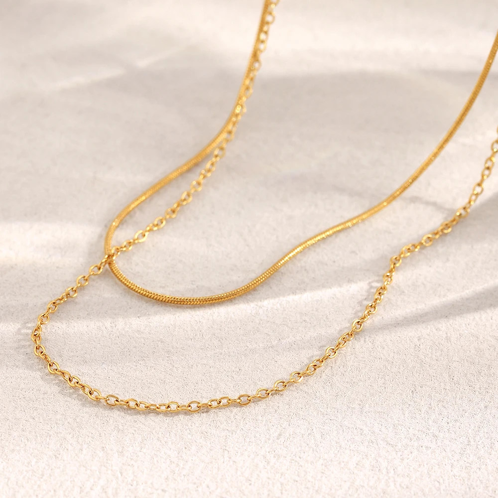E.B.belle PVD-beschichteter Edelstahl, doppellagige Schlangen-O-Ketten-Halskette, stapelbarer Statement-Schmuck für Damen – Detail 8