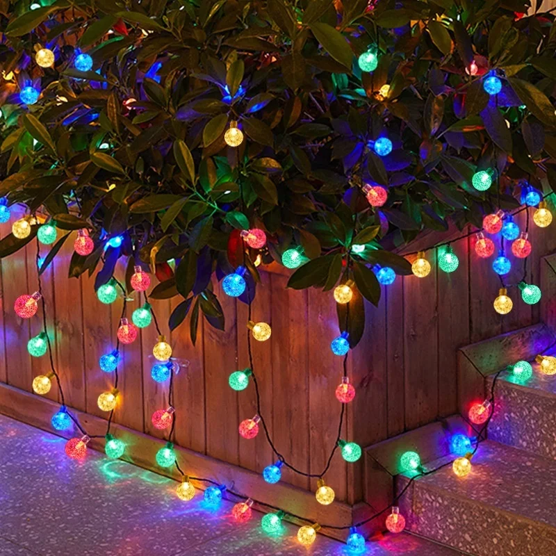 Crystal Ball Fairy String Lights LED Solar Powered Garden Party Outdoor Lamps  20/30/50/100/200 LEDs