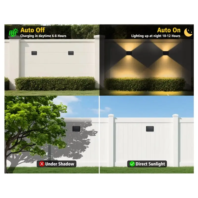 B03C-For Garden Fence Wall Lighting 2 Pcs Outdoor Solar Lamp Upper And Lower Angles Warm Light
