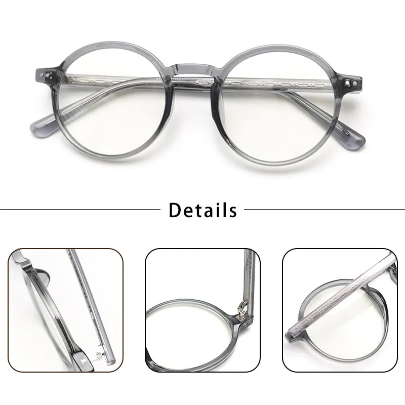 Caterside Round TR90 Frame Acetate Temple Glasses Men Prescription Eyewear Women Zero-Power Lens Computer Glasses High Quality