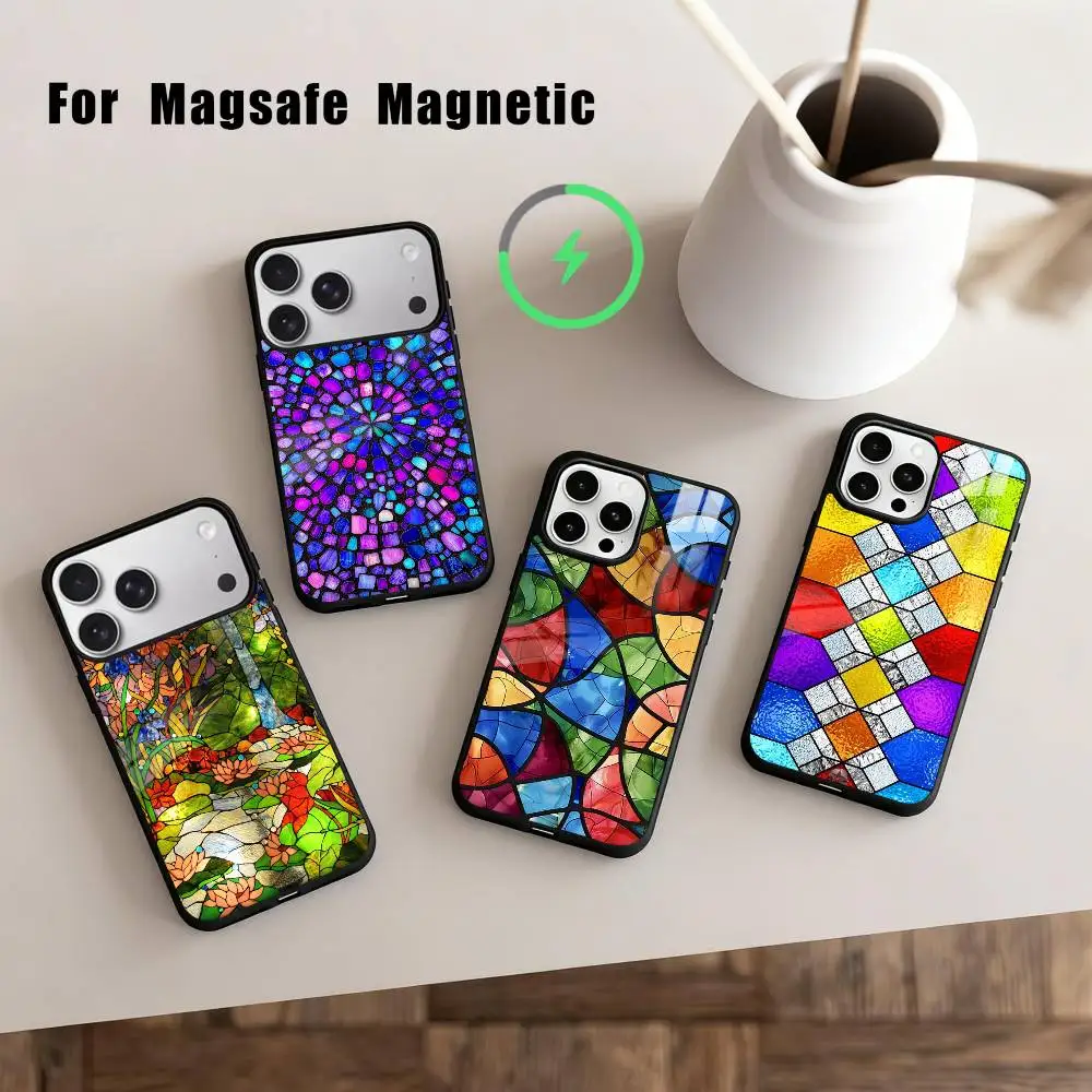 

C-Colorful-L G-Glass-S Phone Case For iPhone 17,16,15,14,13,12,Plus,Pro,Max for Magsafe Magnetic Wireless Charging