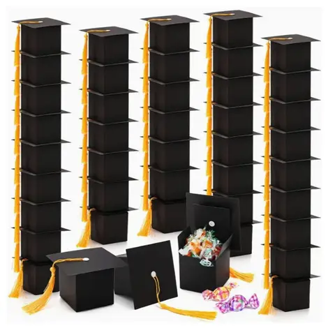 5-30Pcs Graduationตกแต่งกล่องขนมมีหมวกช็อกโกแลตของขวัญบรรจุสําหรับ 2024 ขอแสดงความยินดีGrad Celebration Partyของขวัญ