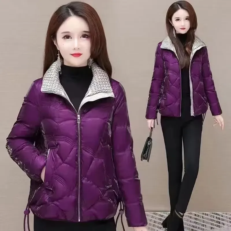 Winter Women's Pearl Glossy High End Down Cotton Jacket New Korean Warm Short Cotton Padded Jacket Female Outerwear Winter Coat