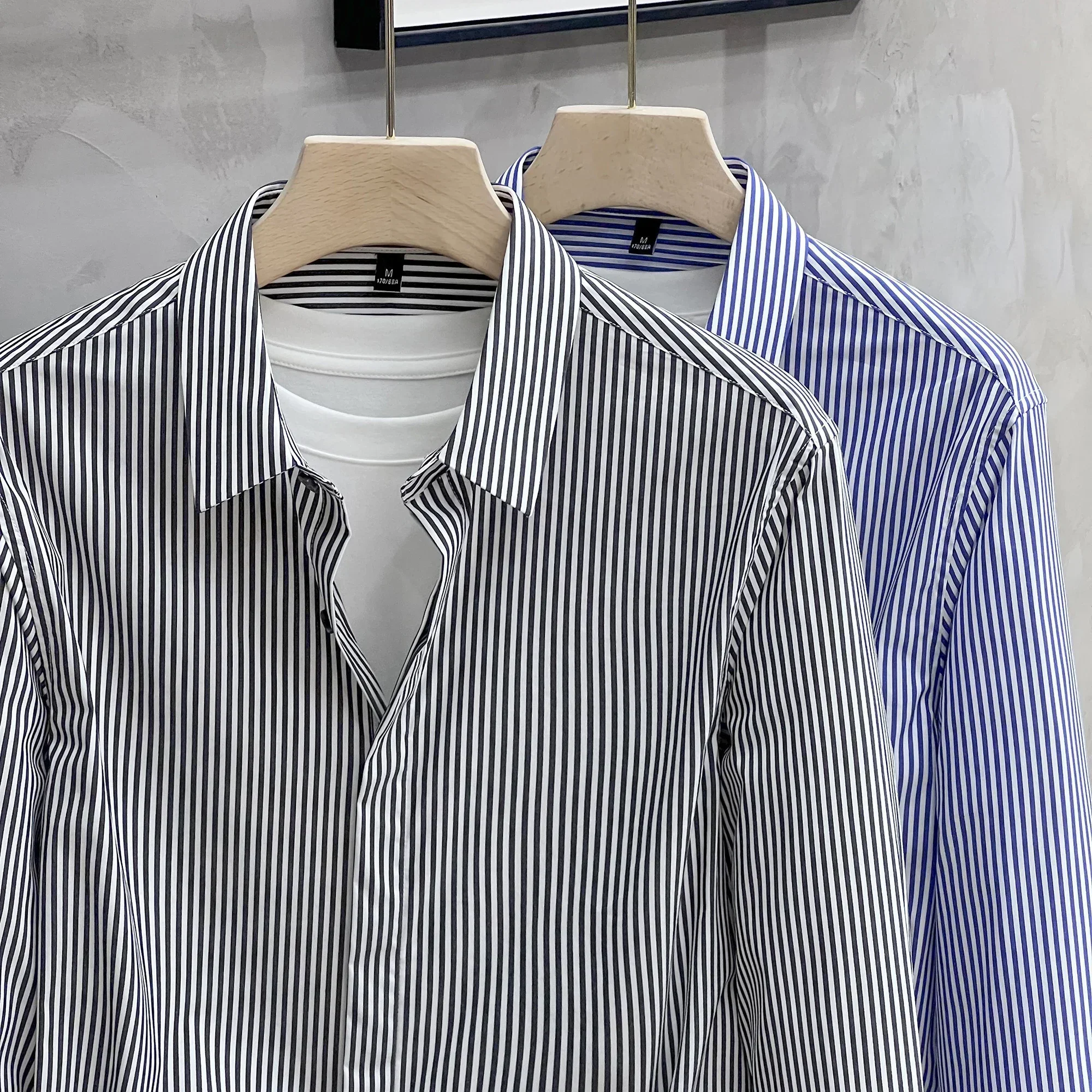

Korean Popular Clothes Striped Shirt Long Sleeve Shirt Man MEN FASHION Plain Shirts Luxury Elegant Men's Shirts Clothing Mens