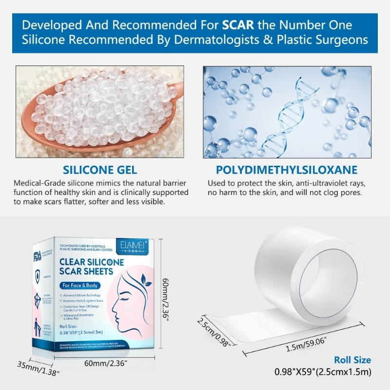 Phẫu thuật sinh mổ hiệu quả Gel Silicone Loại bỏ sẹo Tấm trị liệu Miếng dán trị mụn Chấn thương Đốt cháy Da phục hồi