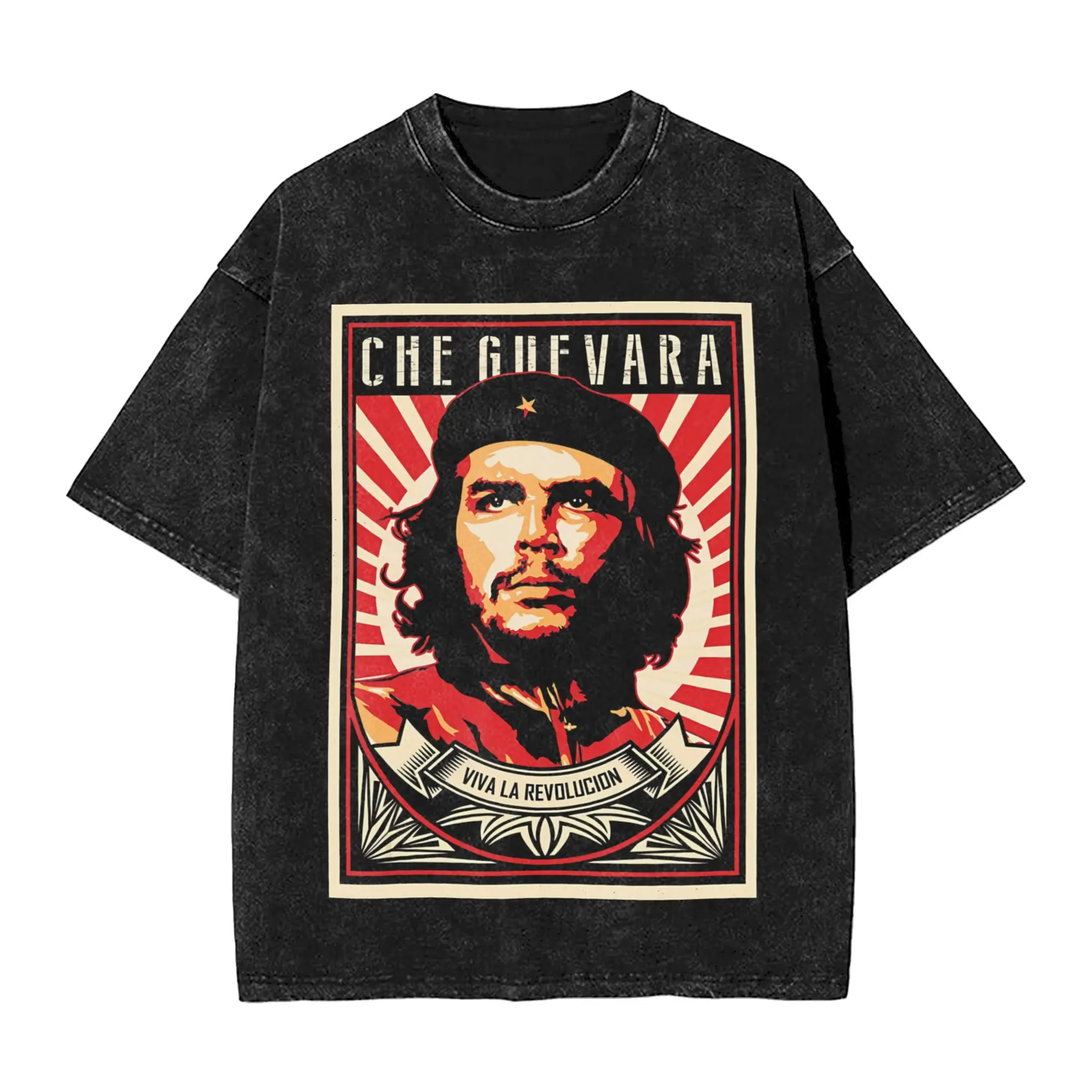 Summer Che Guevara Viva La Revolucion  Washed Shirts Apparel Harajuku T-Shirt  Men Women Tee