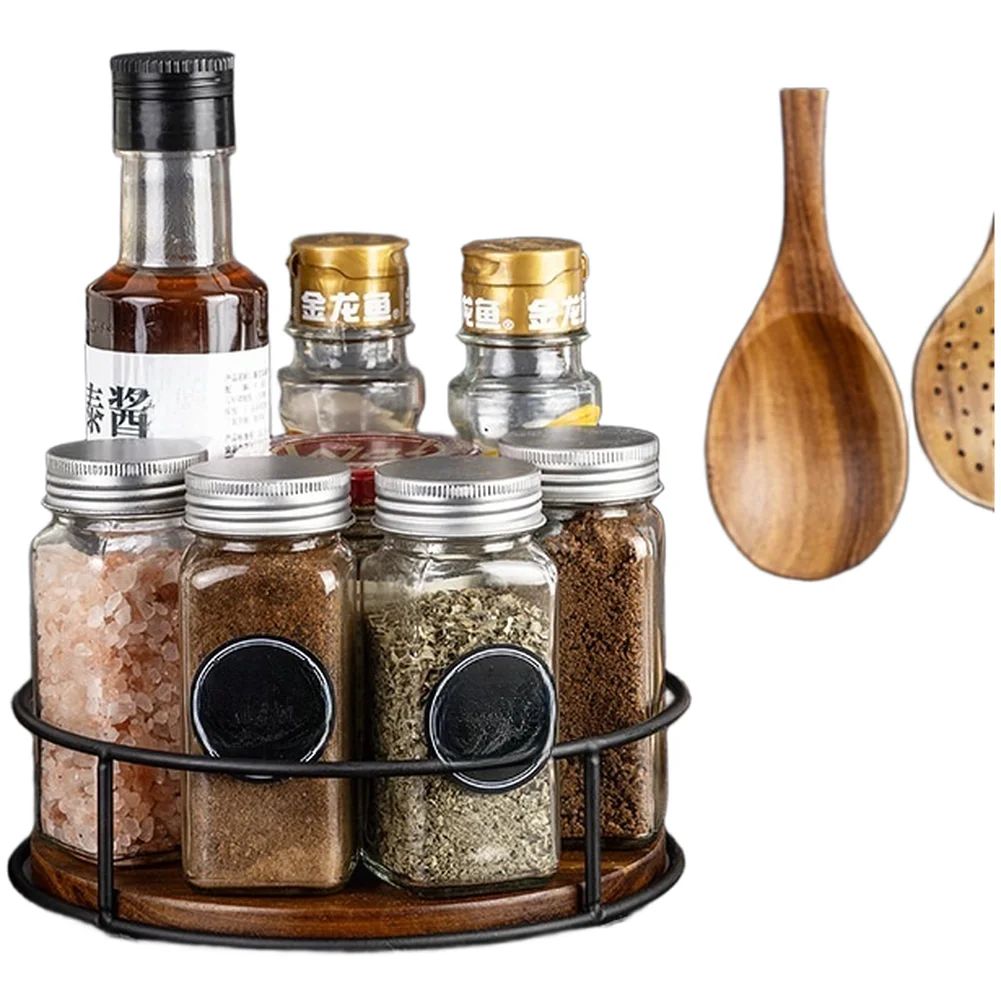 Wooden Rotating Tray Turntable Organizer 360 Degree Spin For Kitchen Spice Bottle Makeup Cosmetic Desktop Storage Rack